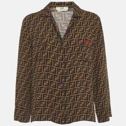 Pre Owned Fendi Brown FF Silk Long Sleeve Shirt S