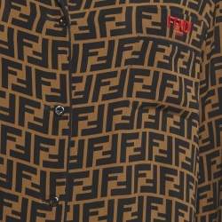 مملوكة مسبقًا قميص فندي حرير بني أكمام طويلة مقاس صغير