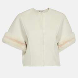 Pre Owned جاكيت فندي كشم ير كريمي بتفاصيل فرو مقاس صغير - سمول