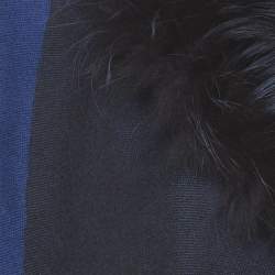 Pre Owned بونشو فنْدي أزرق بحافة فرو حقيقية من القطن مقاس واحد