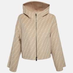 Pre Owned Fendi Beige Zucca Print Reversible Hooded Jacket L