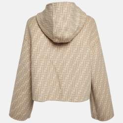 Pre Owned Fendi Beige Zucca Print Reversible Hooded Jacket L