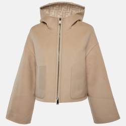 Pre Owned Fendi Beige Zucca Print Reversible Hooded Jacket L
