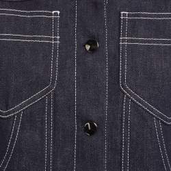 Pre Owned جاكيت فيندي إكس فيلا أزرق بخط شعار مع أزرار أمامي بمقاس متوسط 