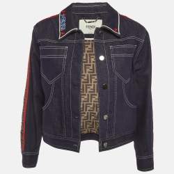 Pre Owned جاكيت فيندي إكس فيلا أزرق بخط شعار مع أزرار أمامي بمقاس متوسط 