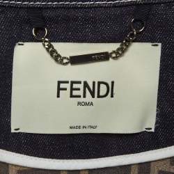 Pre Owned جاكيت فيندي إكس فيلا أزرق بخط شعار مع أزرار أمامي بمقاس متوسط 