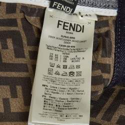 Pre Owned جاكيت فيندي إكس فيلا أزرق بخط شعار مع أزرار أمامي بمقاس متوسط 