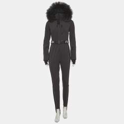 Pre Owned Fendi Grey Jersey Fur Hooded Ski Jumpsuit S