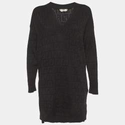Pre Owned Fendi Black FF Jacquard Jersey Mini Dress S