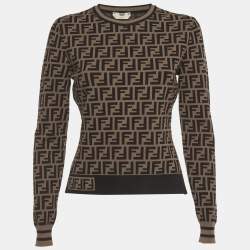Pre Owned Fendi Brown Zucca Stretch Knit Pullover S