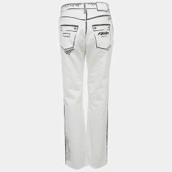 Pre Owned بنطلون جينز دينم أبيض مطبوع فيدز جاشوا x فيندي قياس متوسط (ميديوم) / الخصر 28 بوصة