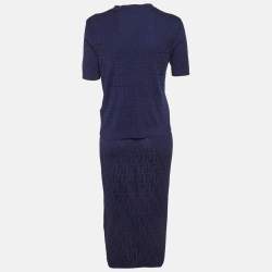 Pre Owned Fendi Blue FF Jersey Top and Skirt Set S/M