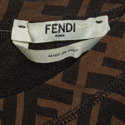 Pre Owned Fendi Brown FF Stretch Mesh Midi Dress S