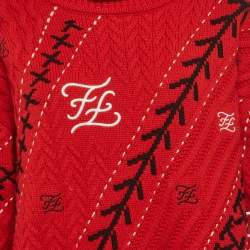 Pre Owned Fendi Red FF Intarsia Wool Turtle Neck Sweater S