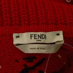 Pre Owned Fendi Red FF Intarsia Wool Turtle Neck Sweater S