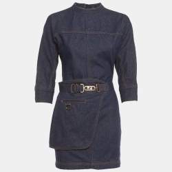 Pre Owned Fendi Blue Denim Belted Mini Dress S