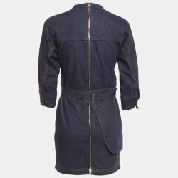Pre Owned Fendi Blue Denim Belted Mini Dress S
