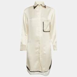 Pre Owned Fendi Cream Silk Shirt Midi Dress S