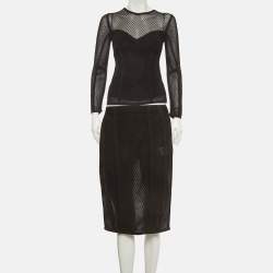 Pre Owned Fendi Black Mesh Sheer Top and Skirt Suit S