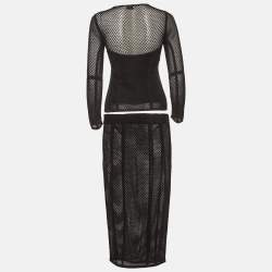Pre Owned Fendi Black Mesh Sheer Top and Skirt Suit S