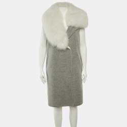 Pre Owned Fendi Grey Cashmere Fox Fur Trim Sleeveless Coat S