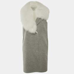 مملوكة مسبقًا Fendi Grey Cashmere Fox Fur Trim Sleeveless Coat S