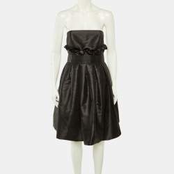 Pre Owned Fendi Black Faille Pleated Strapless Dress M