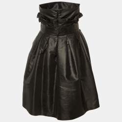 Pre Owned Fendi Black Faille Pleated Strapless Dress M