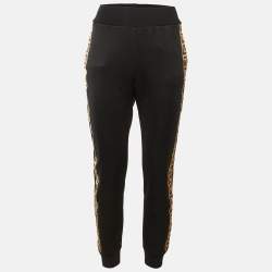 Pre Owned بنطلون رياضي فندي جيرسي أسود بتفاصيل شريط شعار FF مقاس متوسط