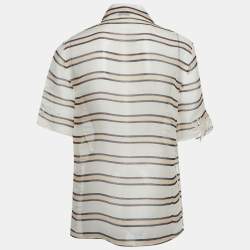 مملوكة مسبقًا قميص فيندي أبيض/بيج بأكمام قصيرة مطرزة بالنخيل مقاس صغير (سمول)