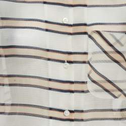 مملوكة مسبقًا قميص فيندي أبيض/بيج بأكمام قصيرة مطرزة بالنخيل مقاس صغير (سمول)