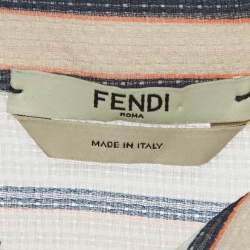 مملوكة مسبقًا قميص فيندي أبيض/بيج بأكمام قصيرة مطرزة بالنخيل مقاس صغير (سمول)