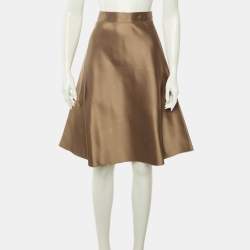 Pre Owned Fendi Brown Silk Flared Midi Skirt M