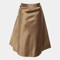 Pre Owned Fendi Brown Silk Flared Midi Skirt M