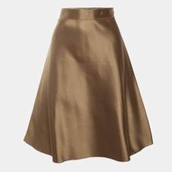 Pre Owned Fendi Brown Silk Flared Midi Skirt M