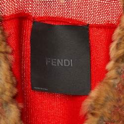 Pre Owned Fendi Vintage Red Cashmere Knit & Fur Trim Cardigan S