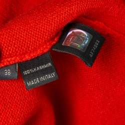 Pre Owned Fendi Vintage Red Cashmere Knit & Fur Trim Cardigan S