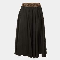 مملوكة مسبقًا Fendi Black  Cotton Knit Logo Band Midi Skirt M