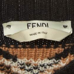 مملوكة مسبقًا Fendi Brown Intarsia Wool Intarsia Rib Knit High-Low Sweater M