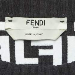 Pre Owned Fendi Monochrome Monogram Stretch Knit Top and Silk Skirt Set S/M