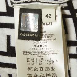 Pre Owned Fendi Monochrome Monogram Stretch Knit Top and Silk Skirt Set S/M