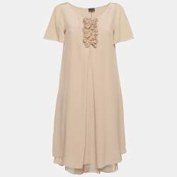 Pre Owned فستان فندي حرير مضلع بيج قصير مقاس وسط - ميديوم