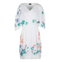 Fendi White Linen Cutout Detail V-Neck Dress S