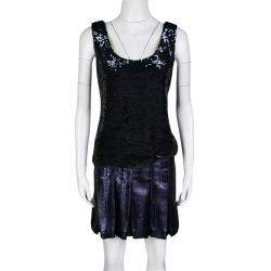 Pre Owned Fendi Metallic Sequined Bodice Drop Waist Pleated Sleeveless Dress S