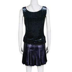 Pre Owned Fendi Metallic Sequined Bodice Drop Waist Pleated Sleeveless Dress S