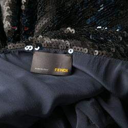 Pre Owned Fendi Metallic Sequined Bodice Drop Waist Pleated Sleeveless Dress S