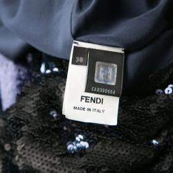 Pre Owned Fendi Metallic Sequined Bodice Drop Waist Pleated Sleeveless Dress S