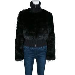 Pre Owned Fendi Black Cashmere and Fox Fur Zip Front Bomber Jacket S