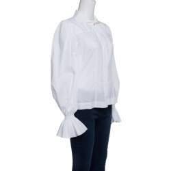 Pre Owned Fendi White Ruffled Cuff Detail Long Sleeve Shirt S