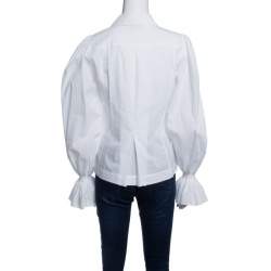Pre Owned Fendi White Ruffled Cuff Detail Long Sleeve Shirt S